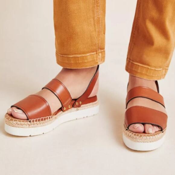 Franco Sarto Women Calvin Leather Strappy Sporty Platform Sandals Size 9.5 Brown - Picture 1 of 8